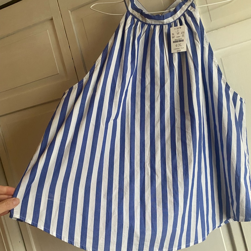 J. Crew Blue and White Striped Halter shirt - Picture 2 of 5